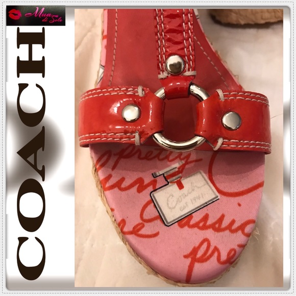Coach Shoes Coach Red Patent Leather Wedge Sandals
